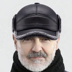 New Men's Winter Hat with Sheepskin Flat Top Earmuffs