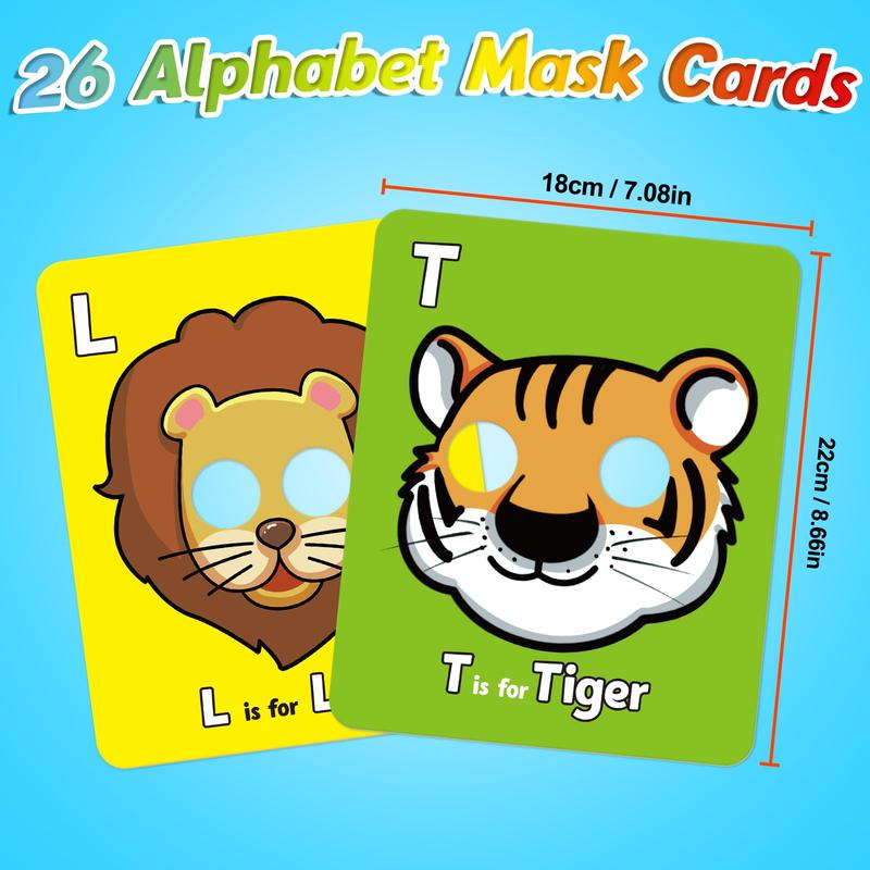 26 Pcs Alphabet ABC Flash Cards with Animal Masks