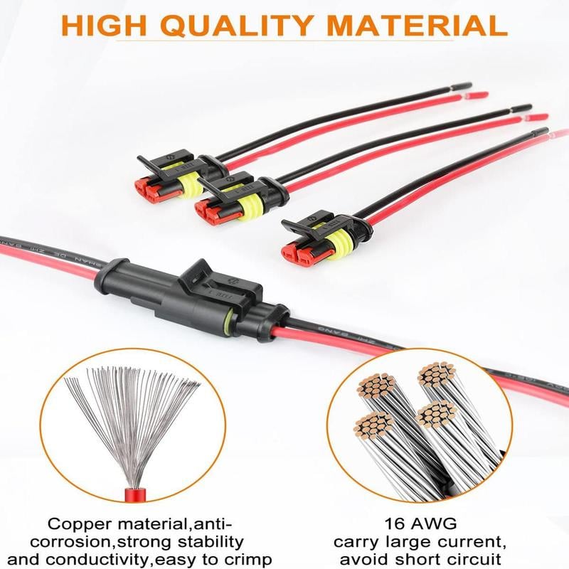 18 AWG Waterproof Male/Female Electrical Connectors—Suitable for truck, motorcycle, marine, and other wire connections