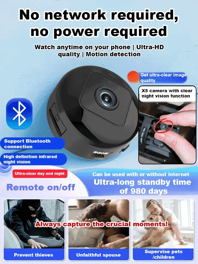 [Hidden Camera 1080P HD night vision]No WIFI or electricity required Tiny and installs in 1 second Remote real-time viewing