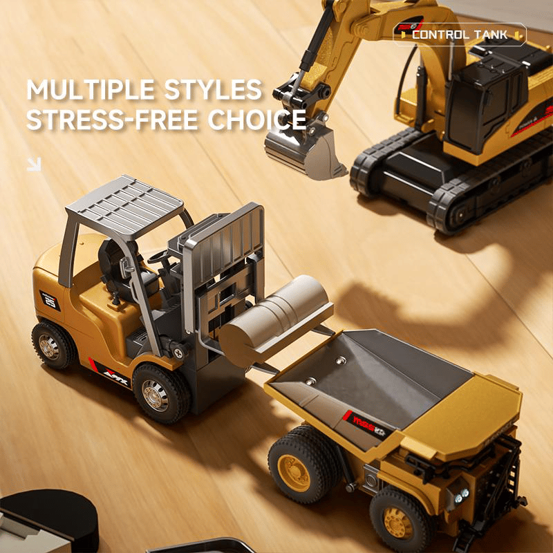1:64 Premium Alloy Mini RC Construction Set – Forklift, Excavator & Dump Truck