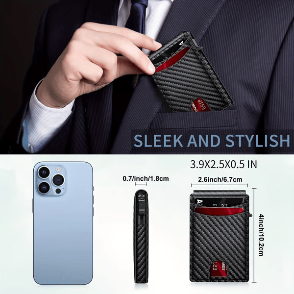 Premium Aluminum RFID Blocking Minimalist Wallet for Men - Pop-Up Card Access, Money Clip & ID Window