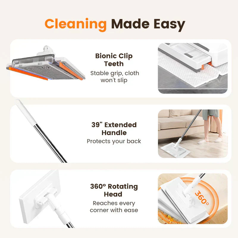 Disposable Dust Mop with 4 Reusable Cloths