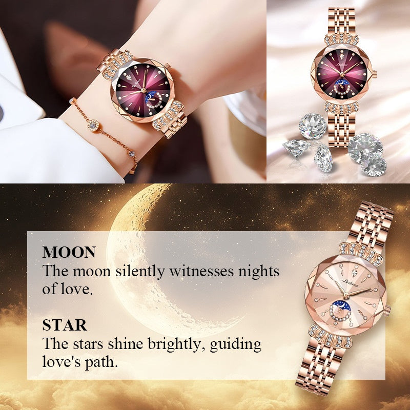 Fashionable Diamond Moon Star Watch for Women