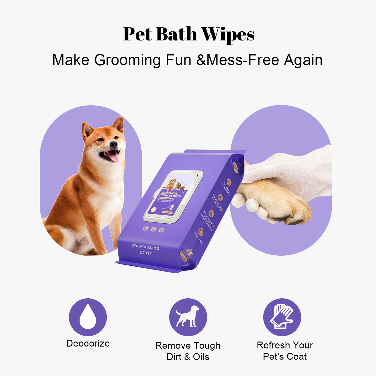 Pet Cleaning Glove Wipes: No-Rinse Waterless Bath