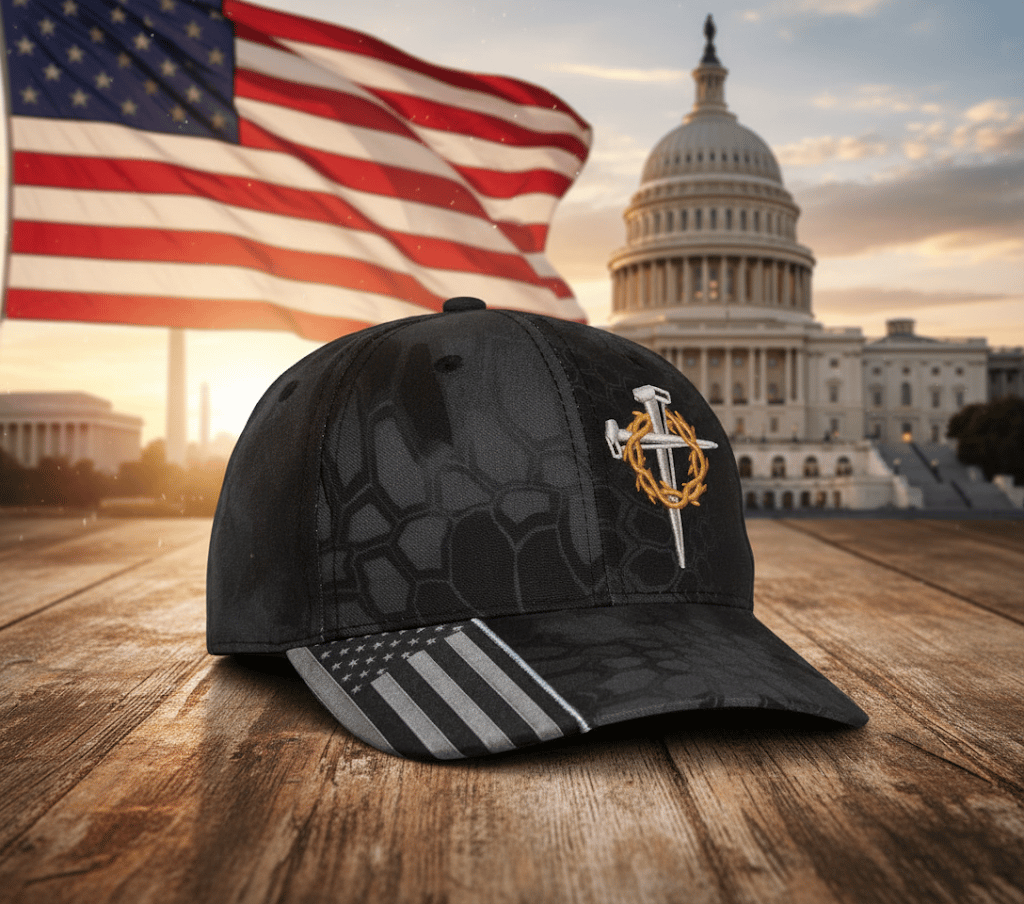 Jesus 3-Nail Cross & Crown of Thorns Christian Embroidered Adjustable Hat
