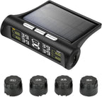 Solar Power Car Tire Pressure Monitoring Tool, TPMS with 4 External sensors & 5 Alarm Modes, LCD Real-time Display, Auto Sleep Mode, Easy to Install