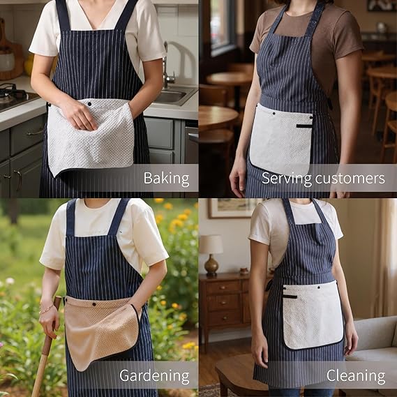 Apron with Pockets for Women and Men Cross Back Design with Towel