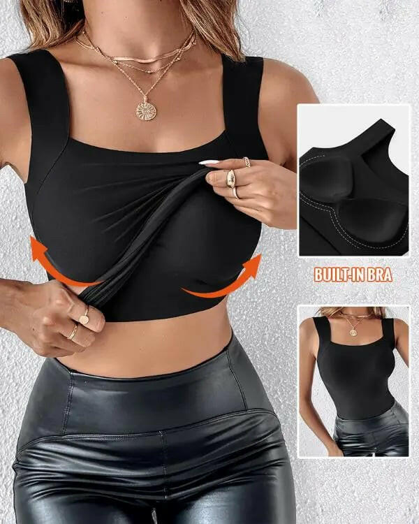 Women’s U-Neck Thermal Tank with Built-In Bra – Warm, Supportive & Braless Comfort