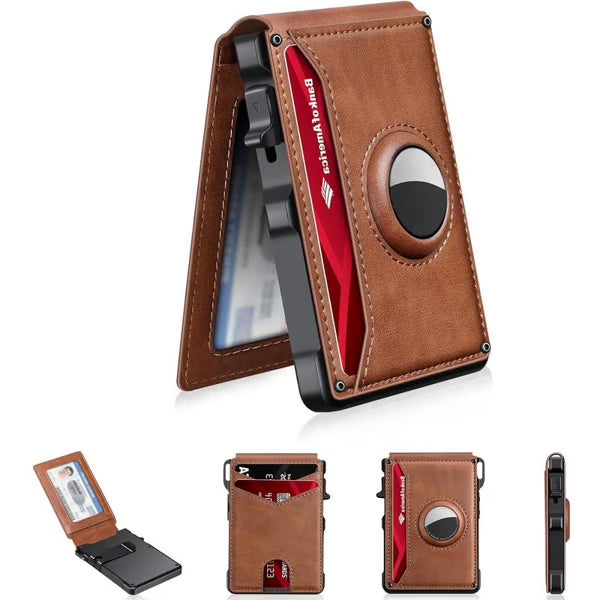 Men's Simple Bifold Wallet- with Pop Up Aluminum Case Money Clip Slim Leather Slots Credit Card Holder RFID Blocking Bifold Minimalist Wallet