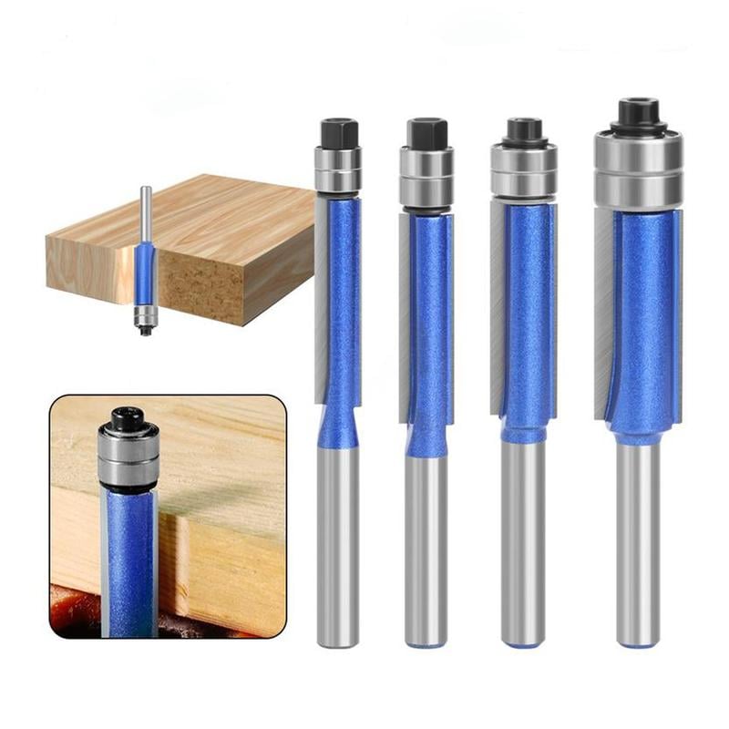 Professional 4-Piece Double Bearing Flush Trim Router Bit Set
