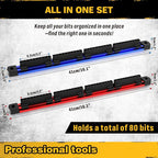 2PCS Magnetic Slidable Drill Bit Holder, 80 Holes Bit Storage with Strong Magnetic Rail