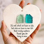 "I'm so glad you live next door" Christmas Heart-shaped Ornament