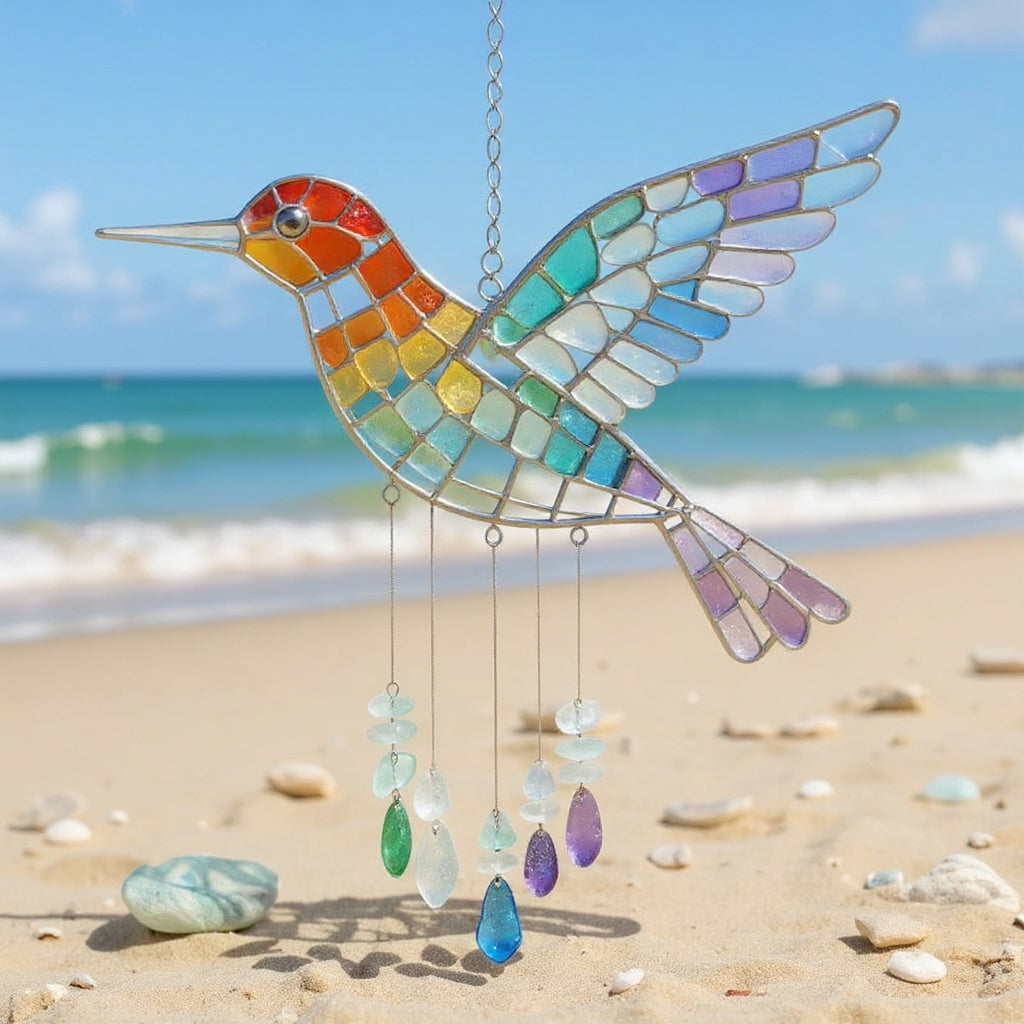 Sea Glass Rainbow Bird Wind Chime