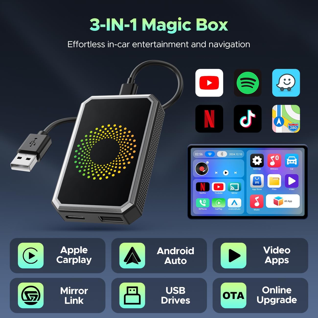 Smart Car Upgrade! 3in1 Android Box + CarPlay Adapter
