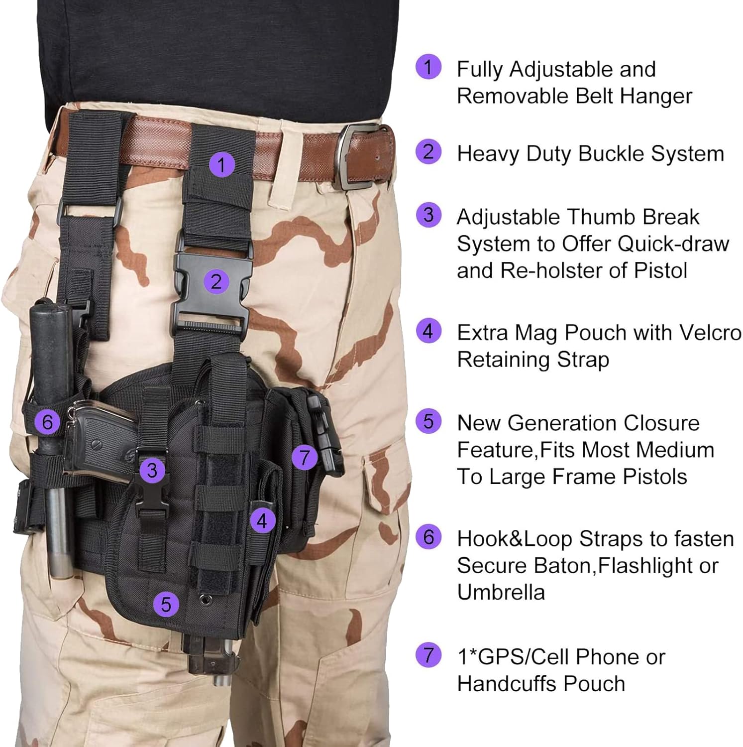 Tactical Adjustable Thigh Holster for Right-Handed Users