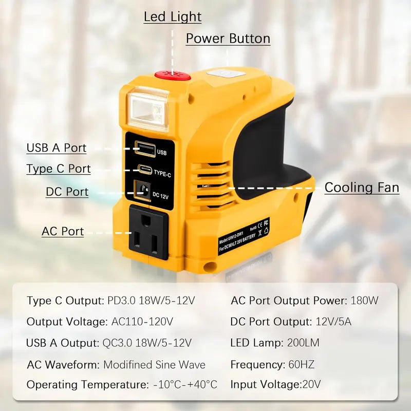 Compact DC to AC Inverter - Suitable For Cars, Motorhomes, Outdoor