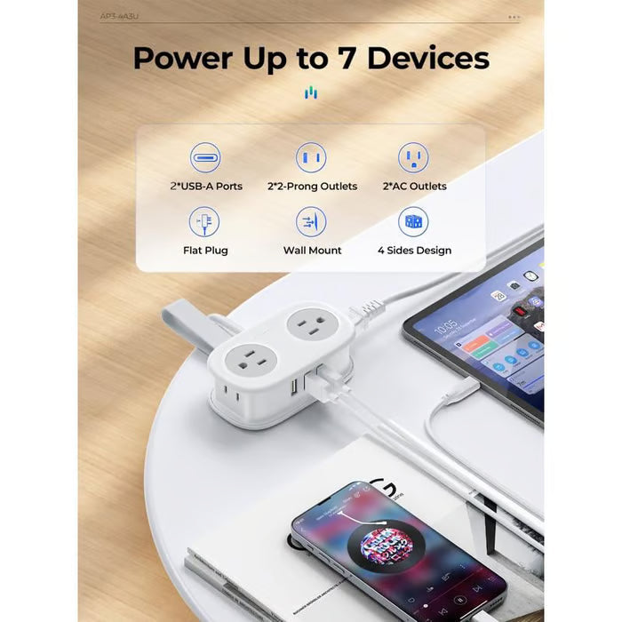 Travel Power Strip,4 Outlets 2 USB Ports with 4FT Wrapped Short Extension Cord Small Power Strip