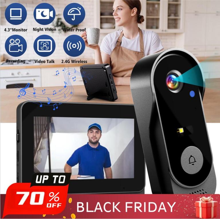 Wireless doorbell camera | 1080P HD & 170° super wide angle | 4.3-inch screen | IPX65 waterproof | Clear night vision – Always in view