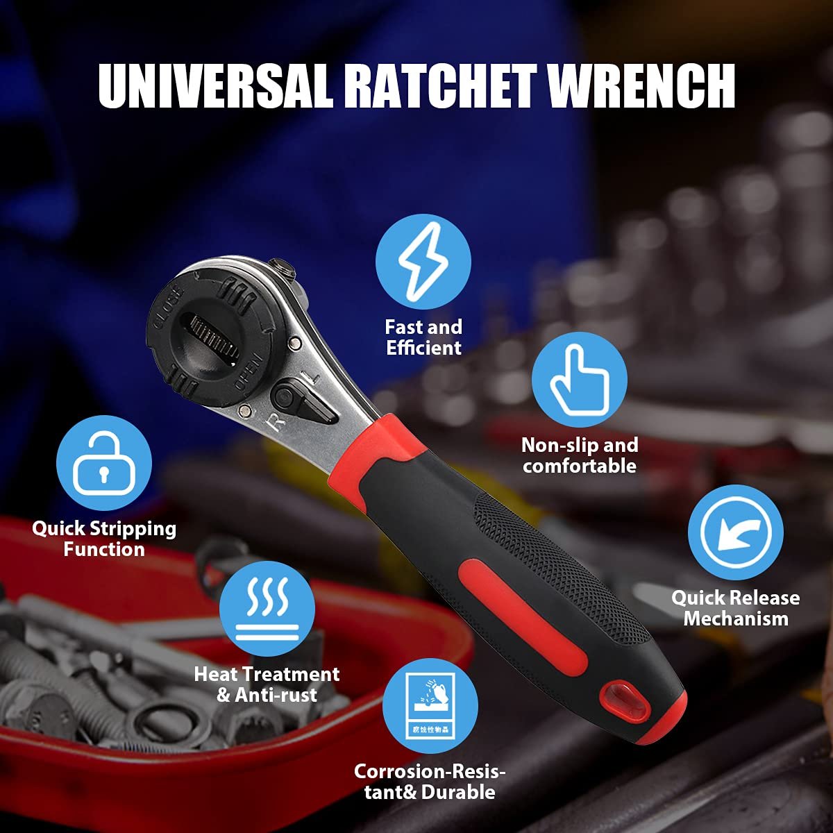 Adjustable Ratchet Wrench Kit for 6-22mm Screw