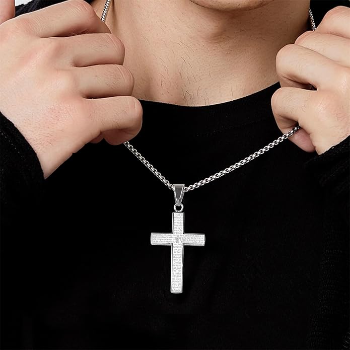 Lord's Prayer Scibble Cross Necklace