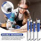 Professional 4-Piece Double Bearing Flush Trim Router Bit Set