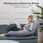 Pregnancy Pillow J-Shaped Full Body Pregnancy Support Pillow – 57″ Removable Cover, Back, Belly, Legs Support, Grey™