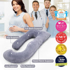 Pregnancy Pillow J-Shaped Full Body Pregnancy Support Pillow – 57″ Removable Cover, Back, Belly, Legs Support, Grey™
