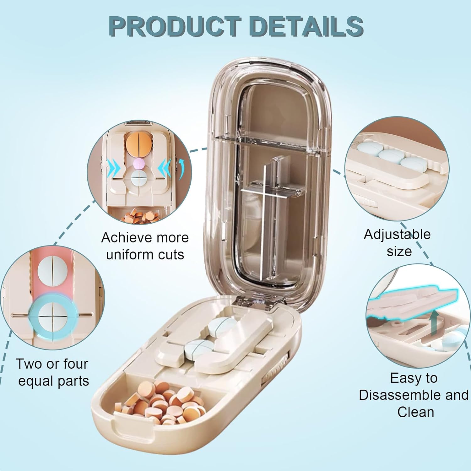 Pills Splitter Portable Multifunctional Convenient Pill Case