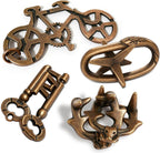 Jumbo Metal Brain Teaser Puzzles for Adults - 4 Pack Challenging 3D Mind Games
