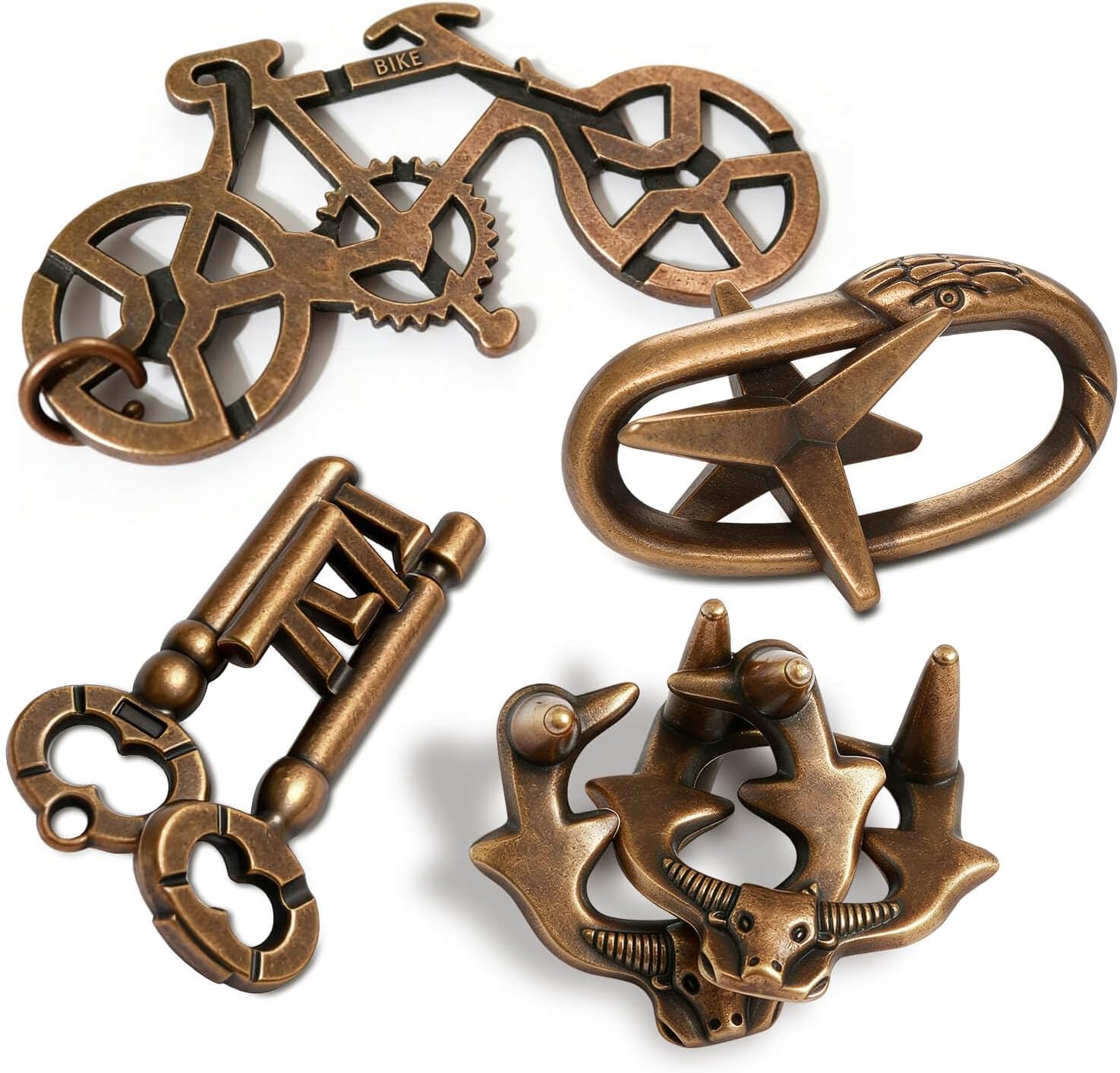 Jumbo Metal Brain Teaser Puzzles for Adults - 4 Pack Challenging 3D Mind Games