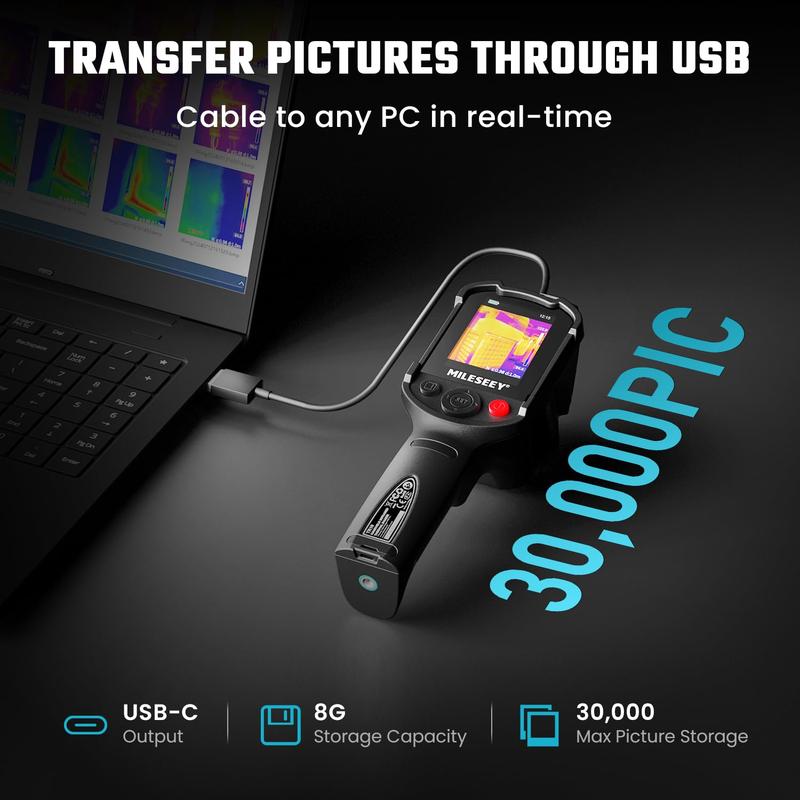 Thermal imaging camera, 240x240 super resolution thermal imaging camera, 25Hz refresh rate, -20°C to 550°C / -4°F to 1022°F Handheld infrared camera, 8 hours battery life