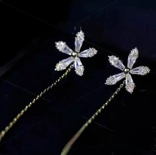 S - Shiny Diamond Flower Earring Tassel