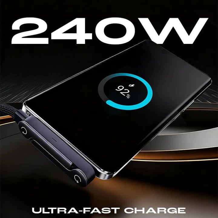 2-in-1 Invisible Charger Cable with Stand – 240W Super Fast Charging & Secure Phone Holder
