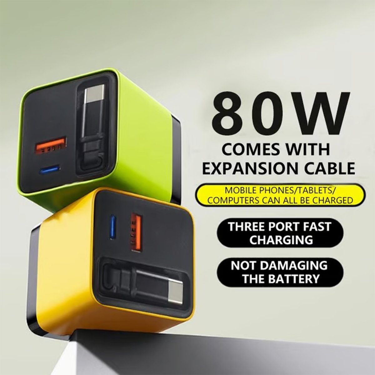 3 in 1 Charger Retractable 80W MAX Fast