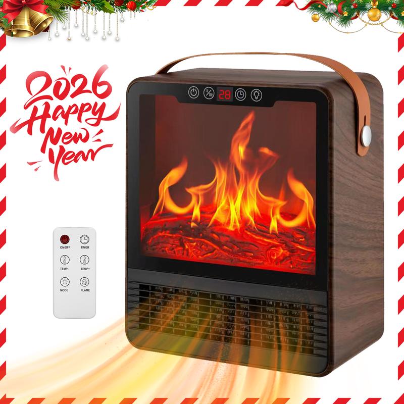 Mini Electric Wall-Mounted Space Heater 1500W with Realistic 3D Flame Effect Ideal for Bedrooms, Living Rooms, and Offices
