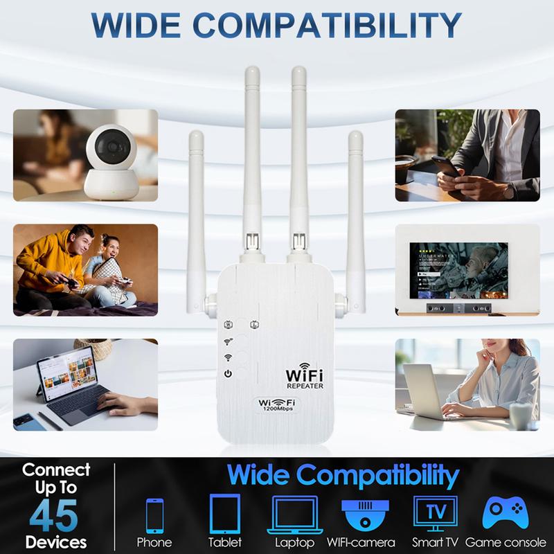 1200Mbps Dual Band WiFi Extender Covers 10,000 sq. ft & 50 Devices