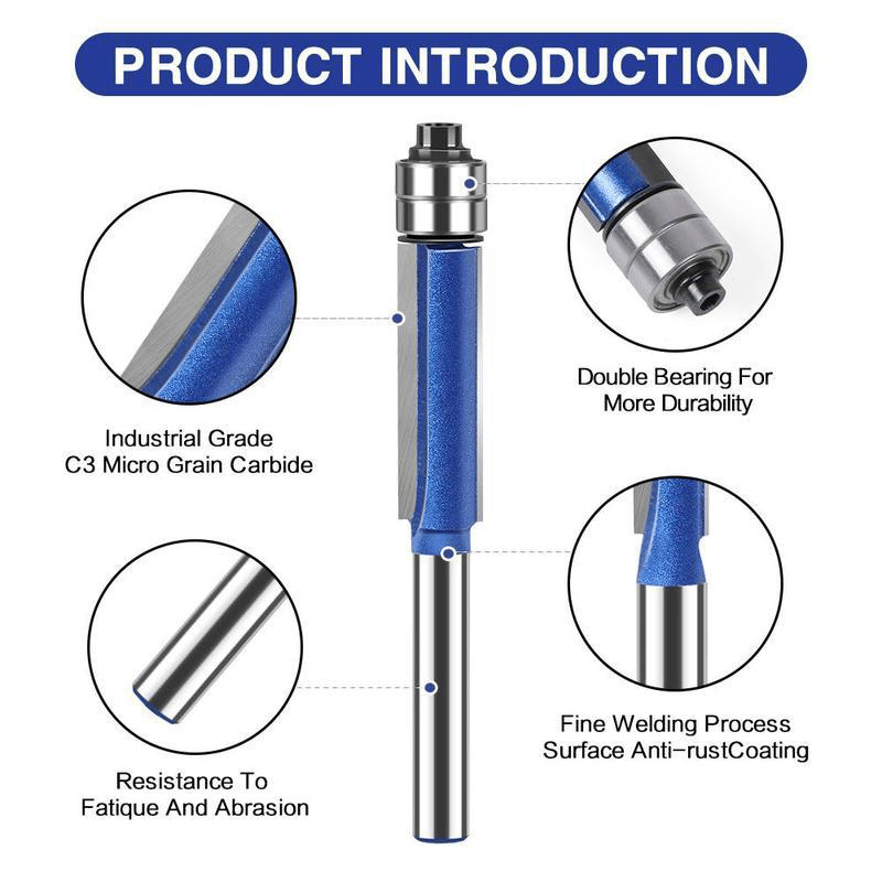 Professional 4-Piece Double Bearing Flush Trim Router Bit Set