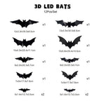 Halloween Bats Wall Decor with Lights – 3D Spooky Stickers for Home