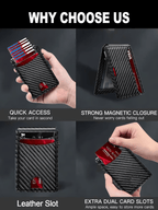 Premium Aluminum RFID Blocking Minimalist Wallet for Men - Pop-Up Card Access, Money Clip & ID Window