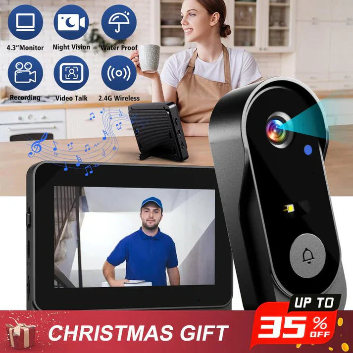 New Year's Special Offer: Wireless doorbell camera: 1080P, 170° angle, 4.3-inch screen, IPX65 outdoor waterproof rating, night vision