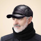 New Men's Winter Hat with Sheepskin Flat Top Earmuffs