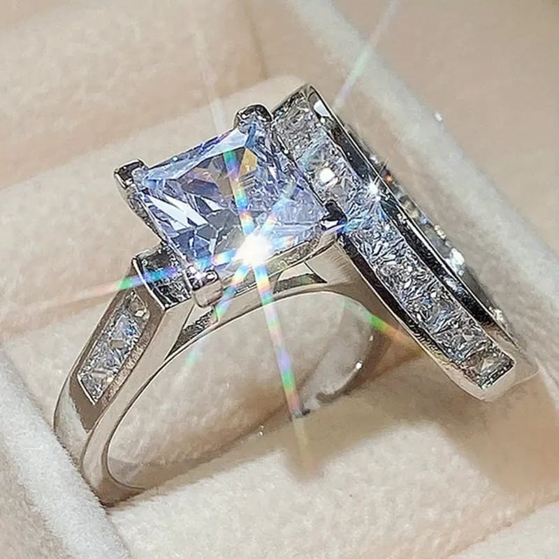 2-Piece Set Fashion Sparkling Cubic Zirconia Rings