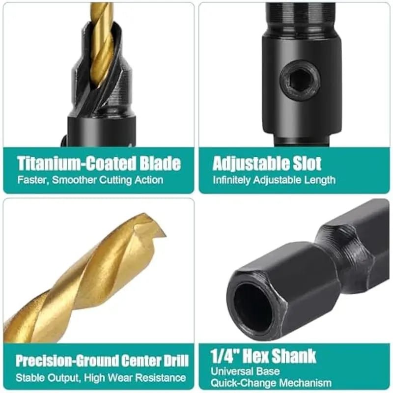 5PCS Countersink Drill Bit Set – Precision Drilling for Perfect Screw Holes