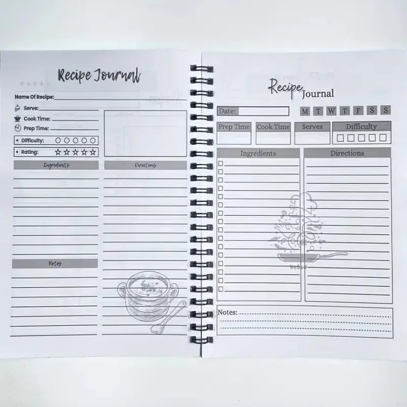 Durable Spiral My Cookbook Notebook Illustrated Kitchen Tools Creative Warmth