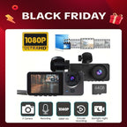 HD 1080P Dashcam with Three Lenses, Loop Recording and 3.5-inch IPS Screen