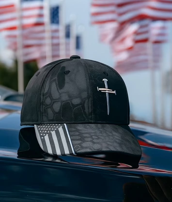 Jesus 3-Nail Cross & Crown of Thorns Christian Embroidered Adjustable Hat