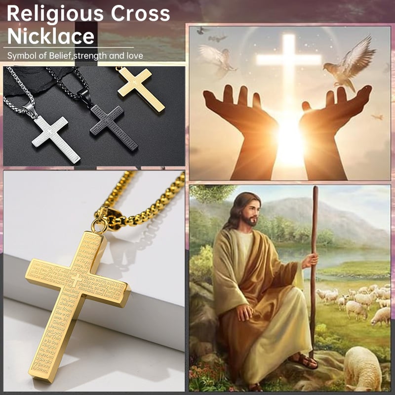 Lord's Prayer Scibble Cross Necklace