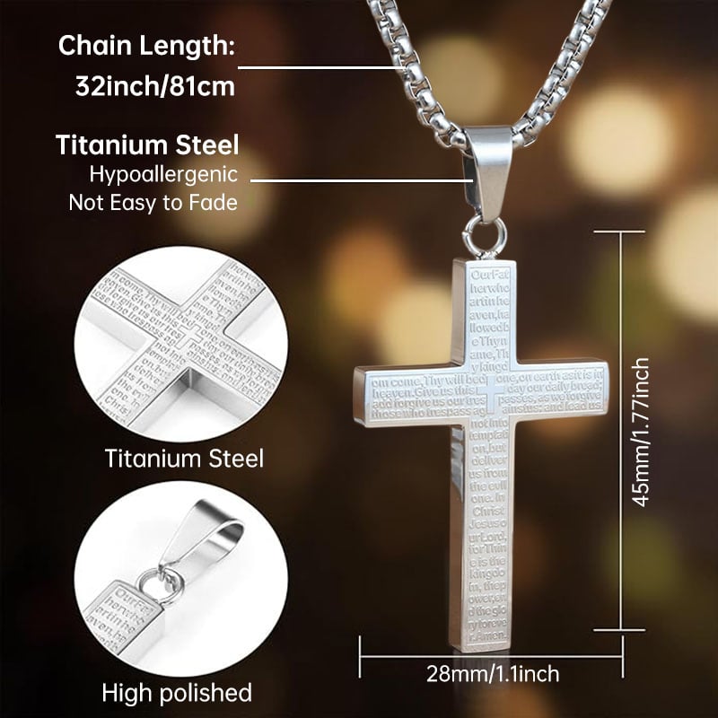 Lord's Prayer Scibble Cross Necklace