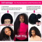 Glueless Kinky Curly Human Hair Half Wig